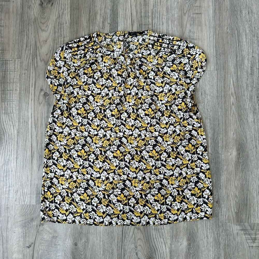 Banana Republic White and Yellow Floral Sleeveless Blouse Sz XL